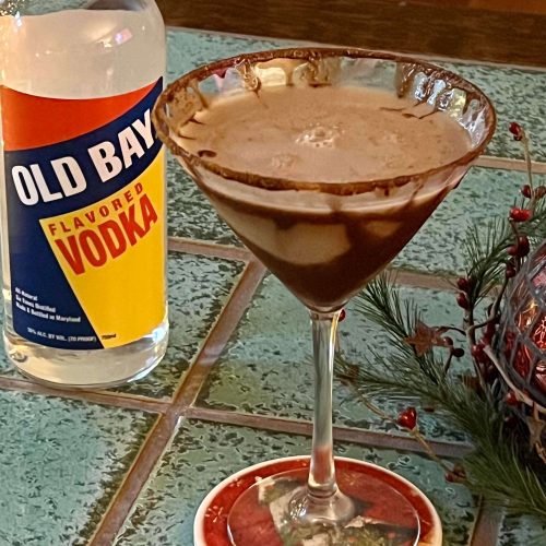 old bay vodka bottle with chocolate martini